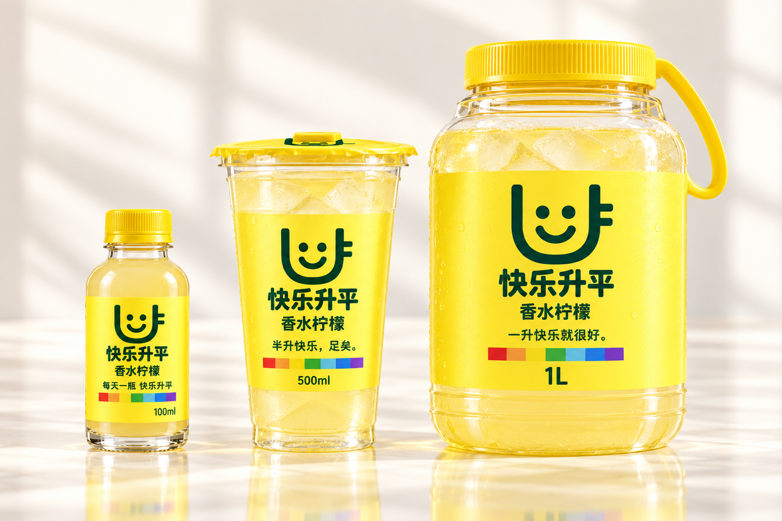 香水柠檬100ml小瓶、500ml杯与1L提桶设计